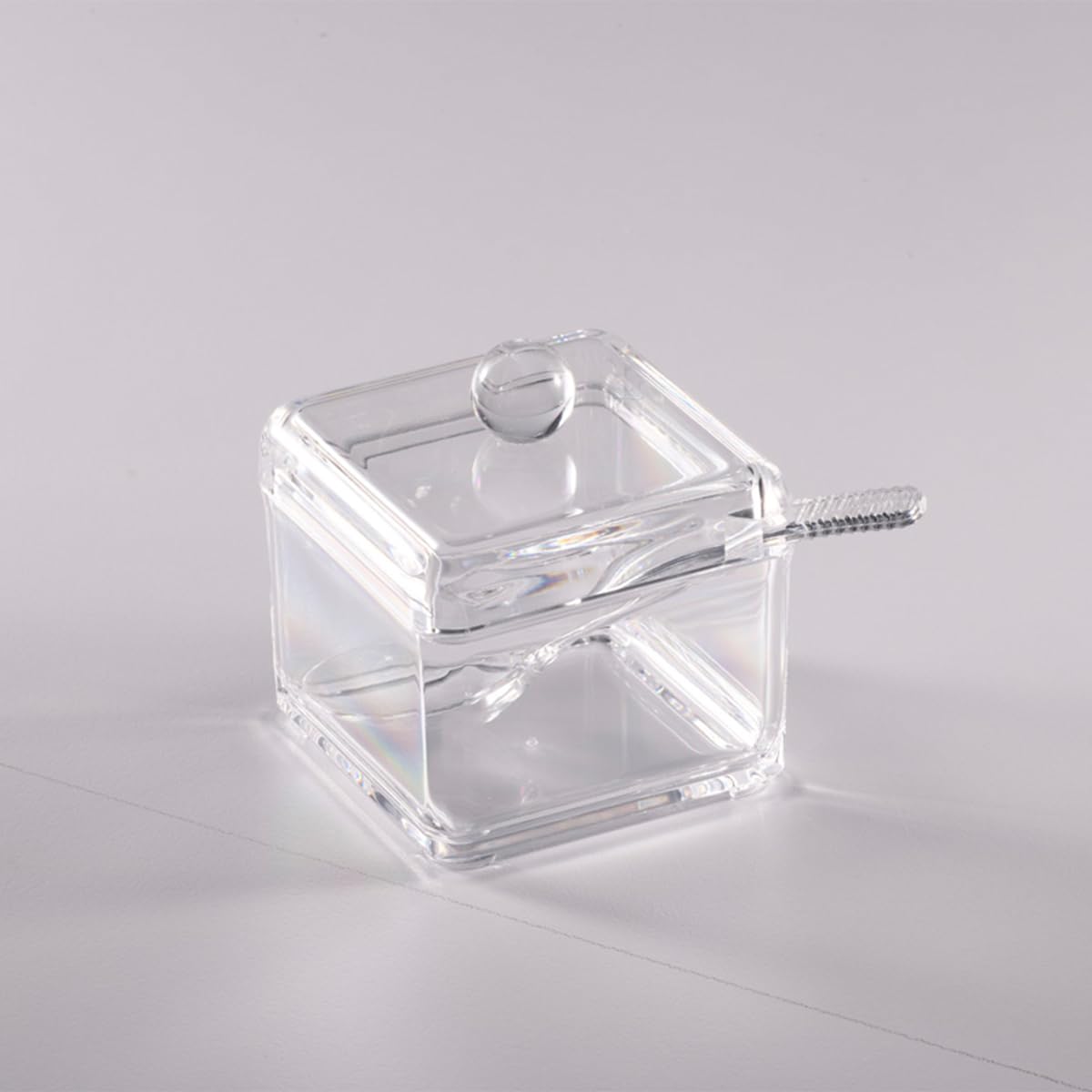 Vague Square Acrylic Serving Suger Pot with Spoon Transparent 02-1126