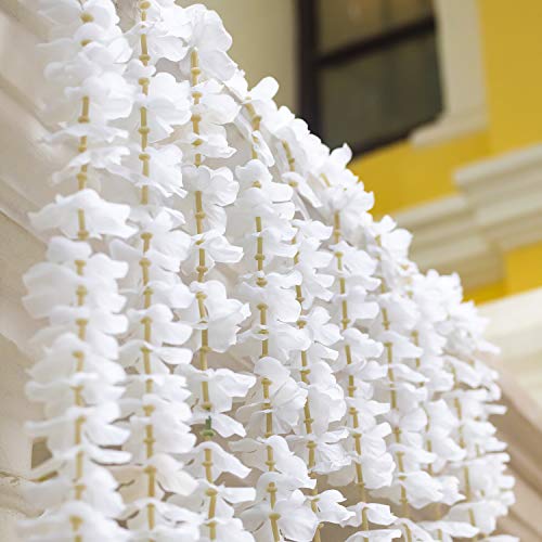 Gpark 10 Pack 6.5 Feet / 78 Inch Wisteria Artificial Fake Hanging Flowers Silk Vine Ratta Plants Leaf Garland For Home Wedding Party Garden Outdoor Greenery Wall Decoration White #TOP2