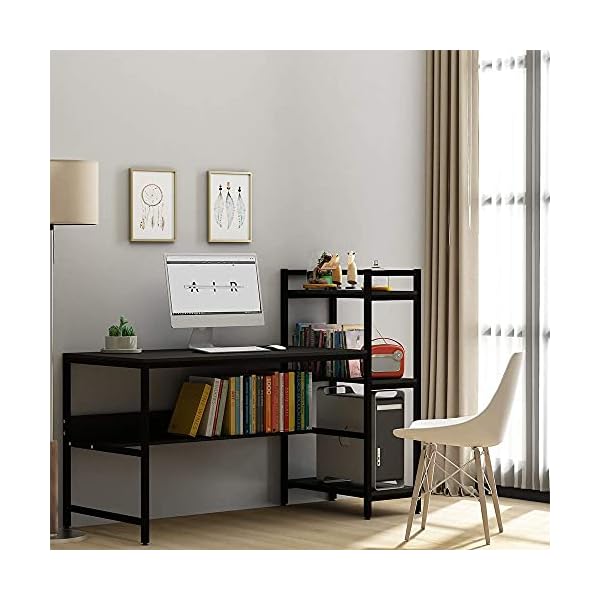 Dripex Computer Desk with 4 Tier Storage Shelves - 41.7'' Student Study Table with Bookshelf Modern Wood Desk with Steel Frame for Small Spaces Home Office Workstation - Image 3