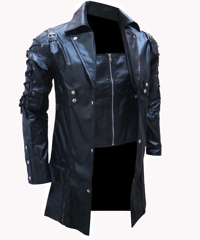 Punk Rave Gotjic Trench Coat - Steampunk Faux Leather Gothic Fashion Military Matrix Coat For Men2