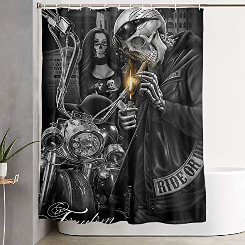 Skull Lady Motorcycle Washroom Decorations Shower Curtain,Print Waterproof Polyester Fabric, Machine Washable Extra Long Bath Curtains Home Decor Sets,60x72 Inches