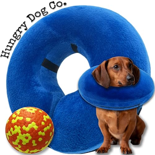Image of Hungry Dog Co.- Premium Inflatable Dog Collar and Durable Dog Ball - Helps in Pet Recovery - Comfortable and Safe for Your Pet - Soft E-Collar - Blue, Small (5 inch- 8 inch Neck)