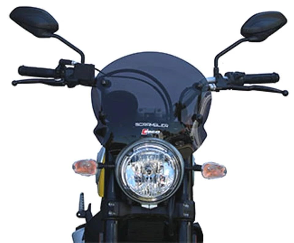 CUPOLINO FUME' SCURO 3MM + ATTACCHI compatibile con DUCATI SCRAMBLER 400-800 (15-19) cod. 28677 MISURE: L.345 X H.330 SPESSORE 3 MM.