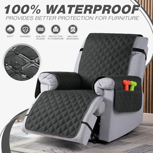 Image of TAOCOCO 100% Waterproof Recliner Covers, Recliner Sofa Covers with Leg Straps, Reversible Recliner Couch Cover for Reclining Chair, Washable Couch Protector for Pets Kids(1 Seater 28 inch, Charcoal Gray)