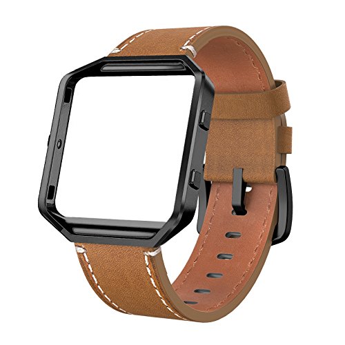 SWEES Leather Bands Compatible with Fitbit Blaze Smart Watch, Genuine Leather Replacement Band with Metal Frame Small & Large for Women Men, Champagne Gold, Rose Gold, Black, Brown, White, Grey, Beige