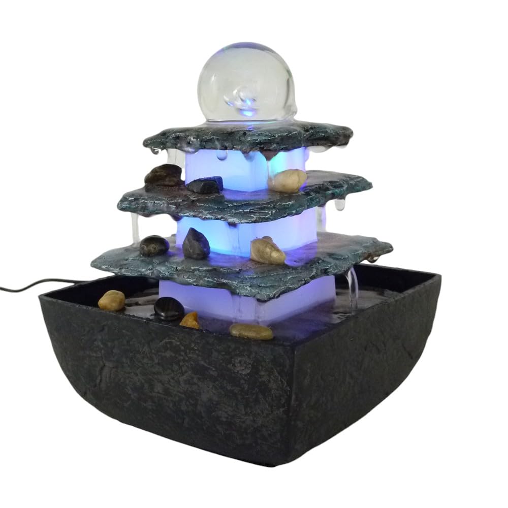 LED-Zimmerbrunnen TERRASSE, eckig, Tisch-Boden-Brunnen, LED farbwechselnd für eine gemütliche, entspannte Atmosphäre, Raumbefeuchter, Brunnen