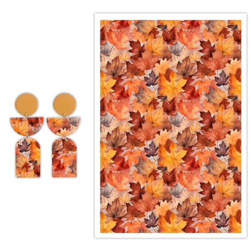 Briartw Lot de 10 feuilles de papier de transfert en argile polymère – Motif feuilles d'automne – Par feuille – 14,8 x 10 cm – Feuilles de transfert jetables solubles dans l'eau pour la fabrication de