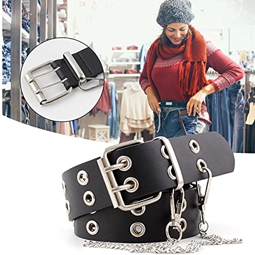 Cinto com ilhós duplo, cinto punk de couro PU, cinto com furo de fileira dupla para homens e mulhere