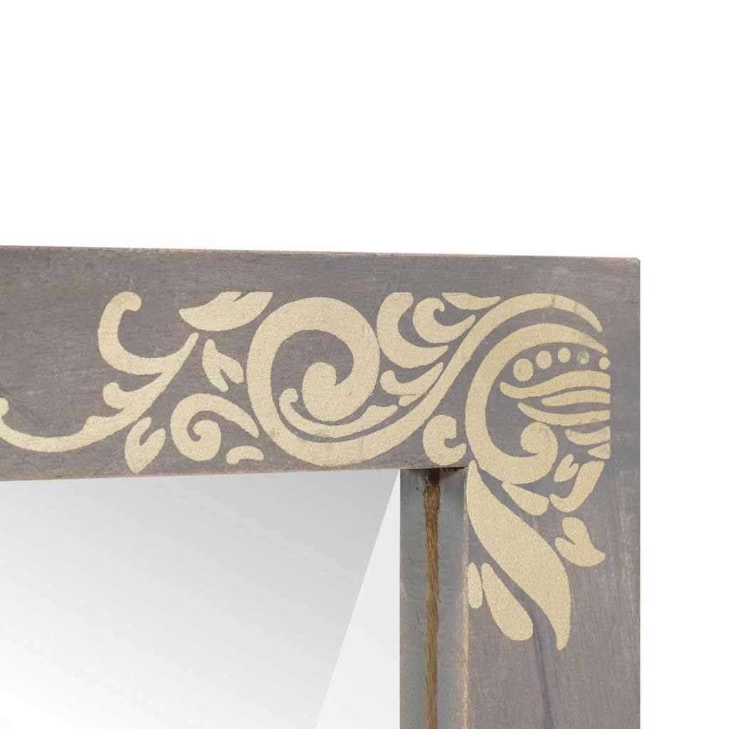 Szare i srebrne lustro łazienkowe 50 x 70 x 3 cm drewniana rama z uchwytem i minimalistycznym designem prostokątne lustro z praktycznymi przegrodami dla organizacji