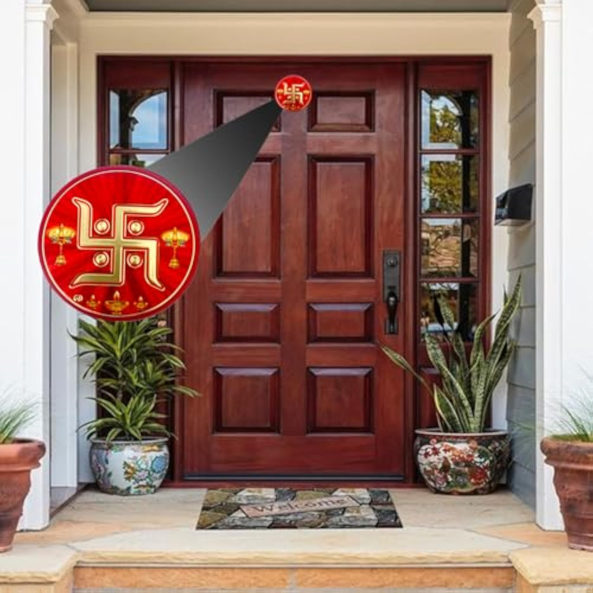 Plated Round Shaped Swastik Self Adhesive Backing Sticker