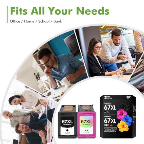 Image of 67 67XL Ink Cartridge Black /Color Combo Pack 2800e 2855e Replacement for HP67XL Work for HP Deskjet 2700 2755e 4255e 4155e 2827e 2852e 2700e Envy 6055e 6000 6400 6455e Printer (1 Black,1 Tri-Color)