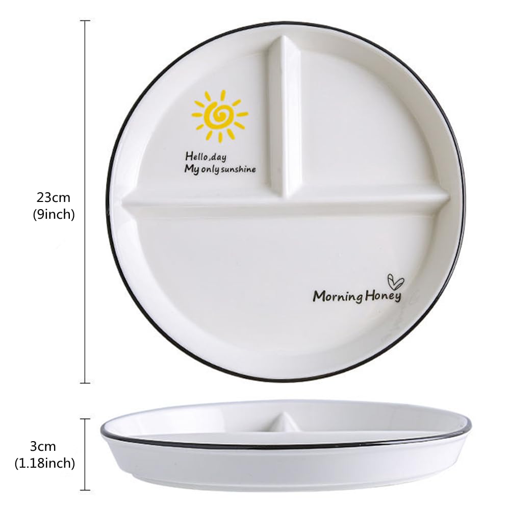 OnePine Healthy Eating Plate Ceramic, Balance Diet Plate, Portion Control Plates for Adults Weight Loss Diameter: 23cm/9 inch - Image 2