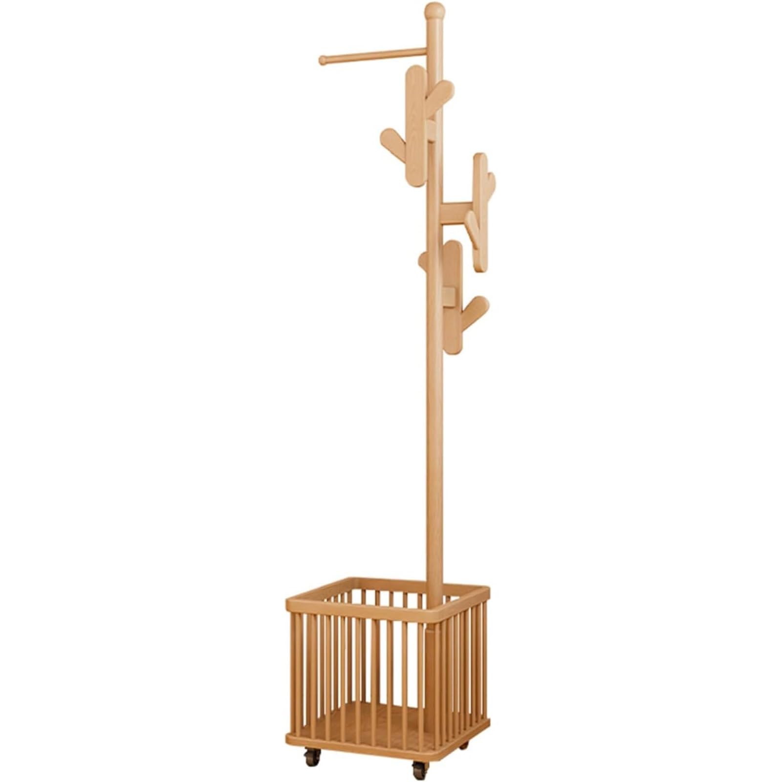 FGXHHS Coat Rack Tree - Free Standing Hanger for Coats, Hats & Accessories Space-Saving Rollable Design Bedrooms, Hallways Offices Original Wood Finish