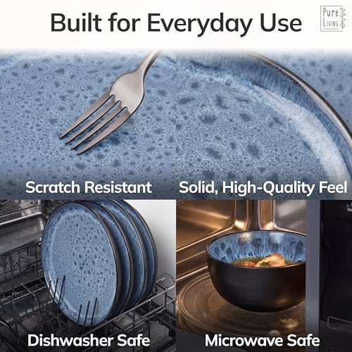 Image of 24 Piece Dinnerware Sets for 6 - Stoneware Tableware Set - Bowl and Plate Set - Dinner Service 6 persons - Tableware Sets Pure Living Black Deep Blue