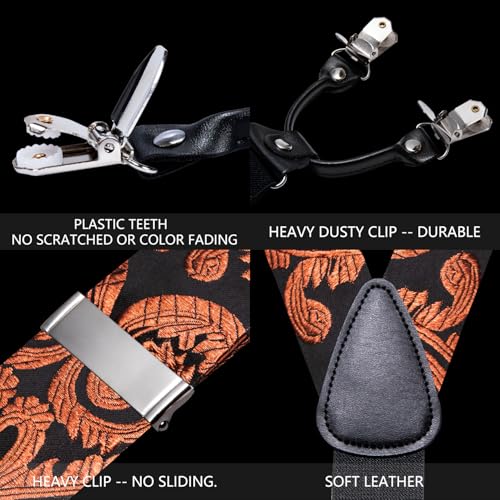 Image of Barry.Wang Men Suspender Set with Necktie Elastic Y Type Heavy Duty 6 Clips Braces Tie Handkerchief Cufflink Pin 6PCS