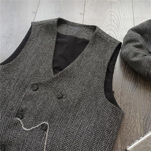 Mens Classic Henringbone Pattern Suit Vest Double-breasted Slim Fit Waistcoat for Wedding Groomsmen4