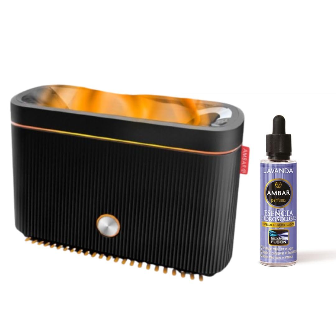 Umidificatore di essenza e diffusore di aromi con luce LED ambrata Profumi + essenza 50 ml. A Scelta - Aromaterapia - Ideale per casa, ufficio e camera da letto (Lavanda)