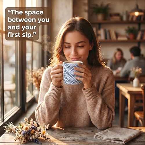 Image of U.P.C. Contemporary Geometric Blue Line Bone China Mug Set of 6, Stylish Tea Coffee Cups for Dining & Kitchen