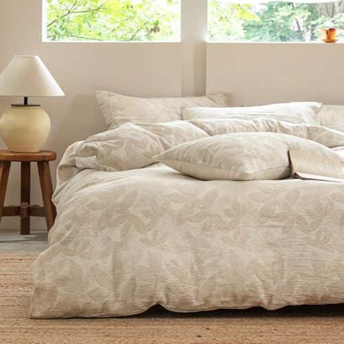SOULFUL Leinen Bettwäsche 135x200 Baumwolle,Jacquard Bettbezug, Leaves – Ansicht 1