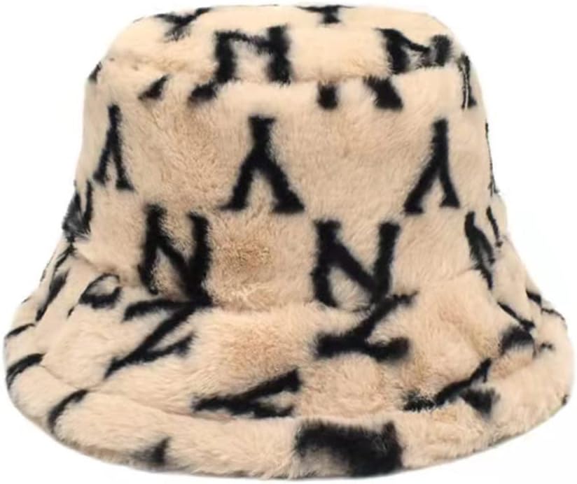 PURFANREE Women’s Colorful Letter Print Faux Fur Bucket Hat Warm Fuzzy Fluffy Winter Warmer Fisherman Cap