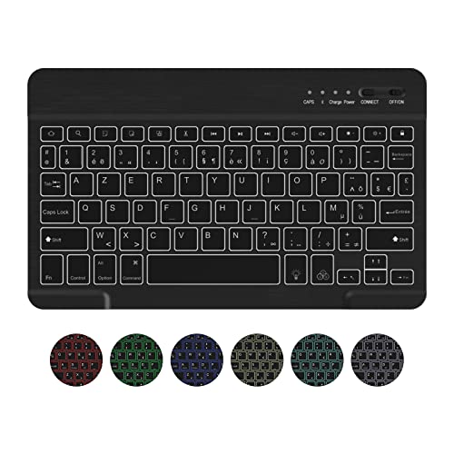 KBCASE Clavier pour iPad 10 2022/iPad 9/8/7/iPad Pro, Clavier iPad Air 5/ipad Pro 12.9/11, AZERTY Clavier Bluetooth Rétroéclairé 7 Couleurs