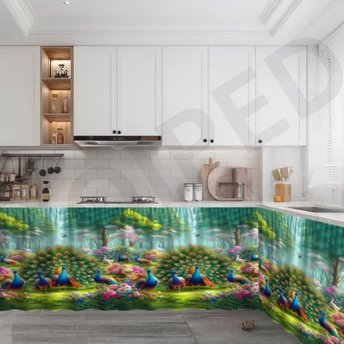 Image of Premium Sink Kitchen Curtain | Waterproof Printed Under Sink Cabinet Curtain for Kitchen Storage & Protection | Stylish Home Decor | (150 x 71 cm) (Forest, Pack of 2)