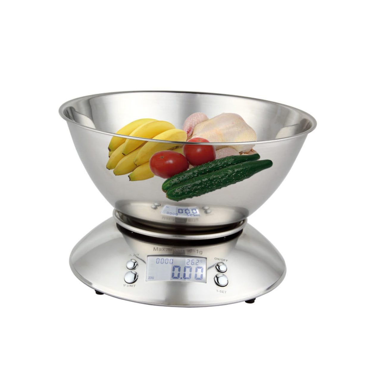 Digital Kitchen Scale High Precision Stainless Steel Electronic Food Weighing Tool with Clock and Detachable Bowl for Cooking and Baking Use Random Color