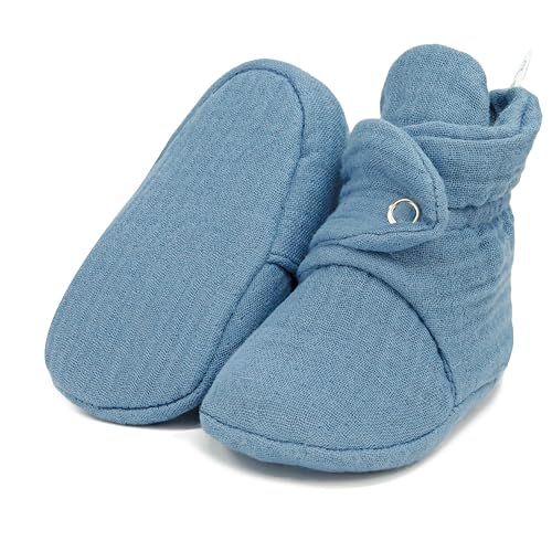 Image of Ella Bonna Baby Booties Organic Cotton Muslin Newborn Baby Slippers Baby Boy Booties, Infant Girl Booties, 6-12 months, 0-6 Months, 12-18 Months, 0-3 Months, 18-24 Months, Toddler Shoes