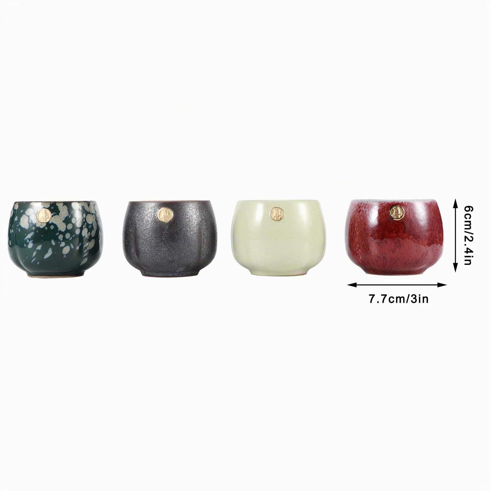 4pcs tasse à thé de style japonais, ensemble de tasses à thé cuites au four rétro en céramique Kung Fu Teaware Drinkware Tasse à café Yerba Mate Set pour adultes Hommes Femmes(Bonne chance)