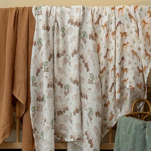 Image of GLLQUEN BABY Muslin Swaddle Blankets 2Pk Receiving Blanket Large 35 inch x 40 inch | Soft Cotton Baby Blankets for Girls Boys Breathable Nursery Swaddles for Newborns, Baby Essentials Shower Gift, Barn Prelude