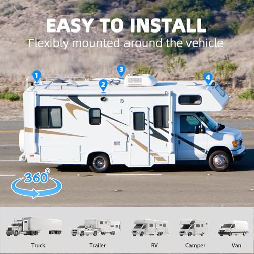Image of eRapta HD 1080p Backup Camera System Kit, 7-inch Reversing Monitor with Quad Split Recording IP69 Waterproof, Rear View Side View Cameras, Backup Camera for RV Truck /Trailer /Tractor /Box /Camper Y0202