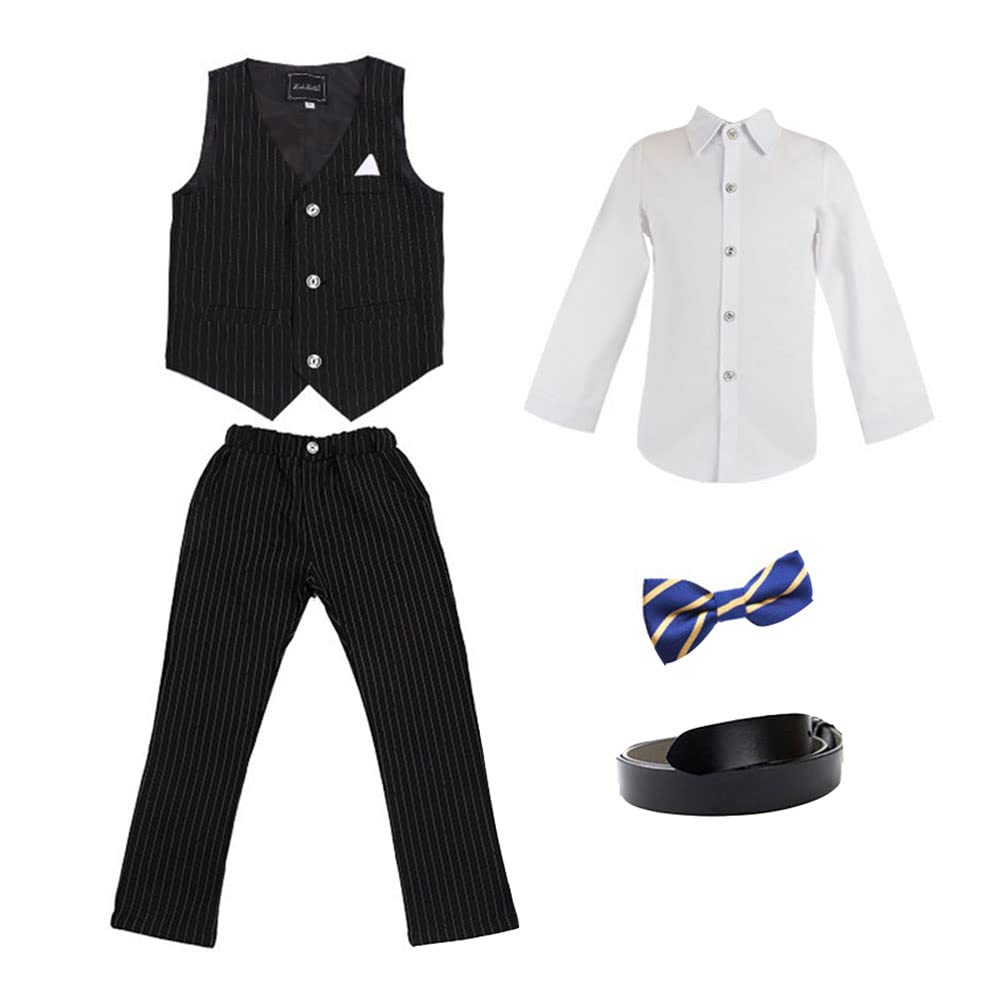 Chico Traje Conjunto Chaleco de Vestir de Verano para niños Vestido Formal a Rayas Camisa de Manga Larga Pantalones Largos Ropa de Fumar Trajes Ajuste Delgado para Bodas, Fiestas de Cumpleaños
