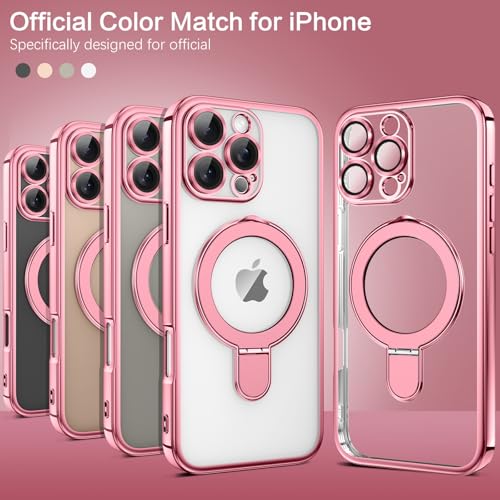 Coque iPhone 16 Pro Max avec anneau support rose, protection fine et transparente