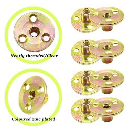 CEEYSEE 10 Stück Flanschmuttern M8x37x2,5mm Brad Loch T-Mutter Flansch mit Runder Basis Innengewinde Einschraubmutter 3-Loch T-Nut Mutter für Festigung und Verbindung von Holzbe (M8/FLZ-LM)