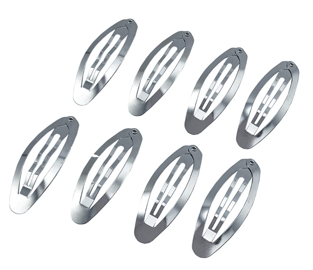 MAHAVIMOKSA 60pcs Oval Shape Barrettes Women Metal Snap Hair Clips for DIY Craft (60mm, Silver)