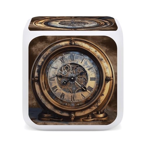 Reloj despertador Steampunk pequeño con luz nocturna para dormitorios modernos y escritorios 5