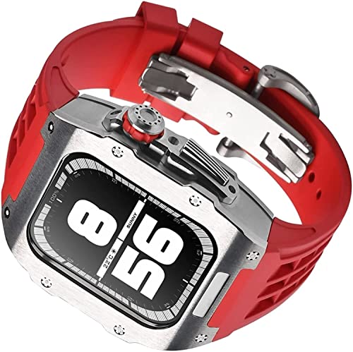 Bracelet Caoutchouc Apple Watch 45mm avec Boîtier Acier Inoxydable Cadre Métal iWatch 8 7 SE