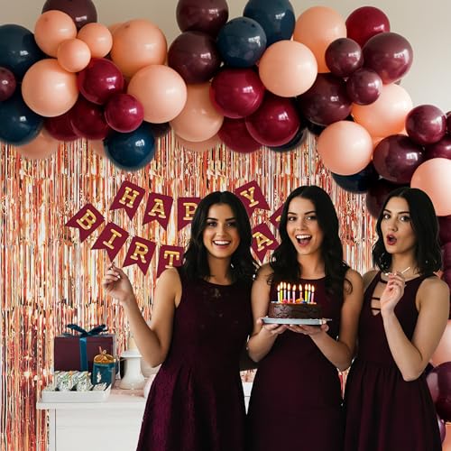 Image of SpecialYou.in Happy Birthday Decoration Kit For Kids With Burgundy, Dark Maroon, Peach, Chrome Blue Balloons Decoration Kit, Fringe Foil Curtains & Balloons For Birthday Decoration Items- 55 Pcs