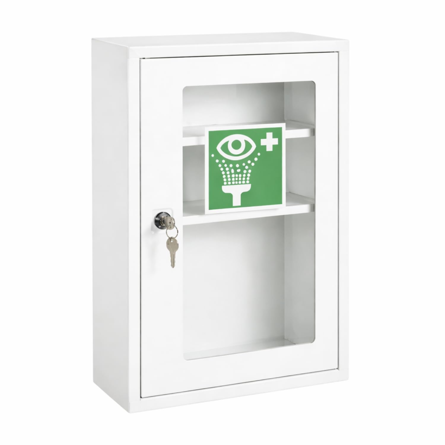 First Aid Products Augenspülschrank mit Sichtfenster – leer, zum selbst Ausstatten – Metall, abschließbar, Eyewash station, Augenspülstation & Augendusche – Wandmontage, Betrieb, Gewerbe & Gastronomie