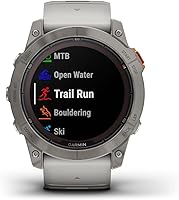 Vista 3 de Garmin Fenix 7X Pro Sapphire Solar, reloj inteligente GPS multideportivo, linterna integrada, carga solar, titanio con banda gris nieblanaranja