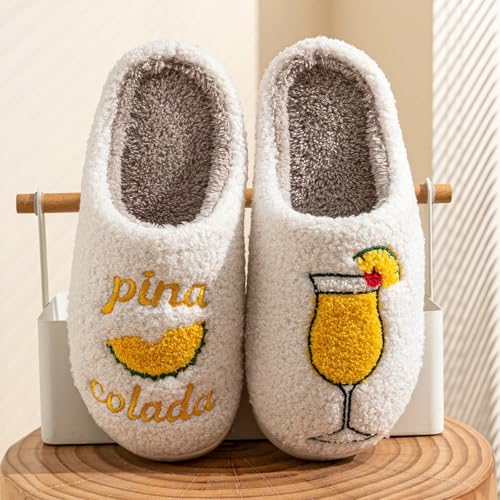 Image of Espresso Martini Slippers for Women Men，Fuzzy Warm Martini Glasses Slippers，Funny Soft Creative Design House Shoes