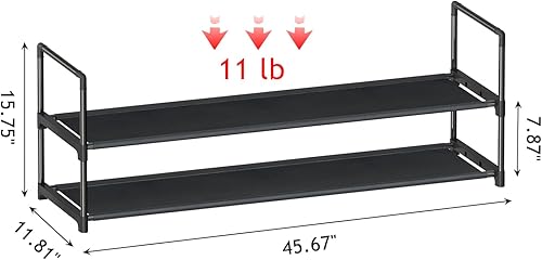 Miniatura 3 de HITHIM Zapatero largo de 2 niveles, estante ancho apilable para almacenamiento de zapatos, soporte de zapatos resistente, organizador de zapatos de