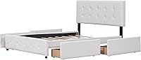 Vista 5 de Bellemave Cama Queen con 4 cajones de almacenamiento, base de cama tapizada con cabecera capitoné con botones, soporte de listones de madera, camas