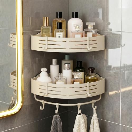 2-Tier No-Drill Storage Caddy with Hooks&Towel Bar,Organizing Sol...