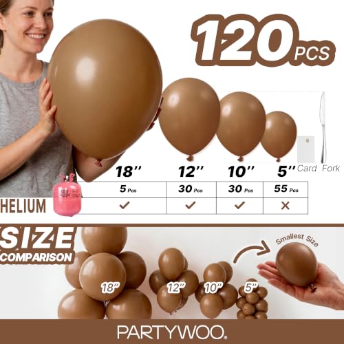 Image of PartyWoo Brown Balloons 120pcs Boho Coffee Tan Fall Color Different Sizes