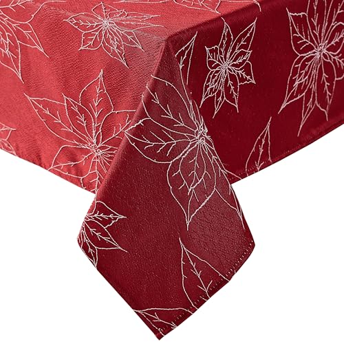 Laura Ashley Raised Embroidered Tablecloth, 60" x 144", Poinsettia Red