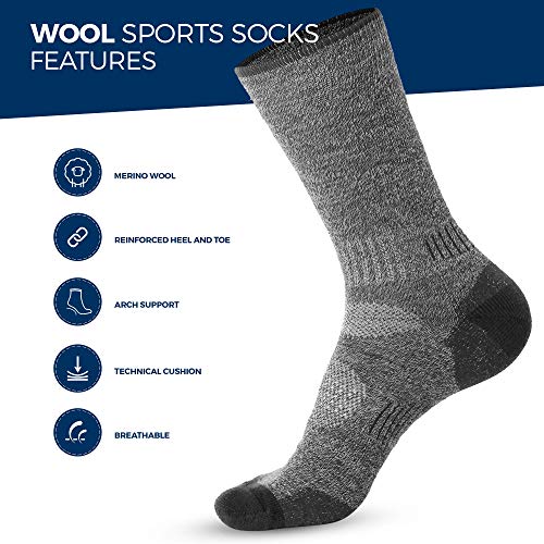 image for Pembrook Wool Sport Socks - L/XL (4-Pack Gray) - Soft, Warm, Thermal M