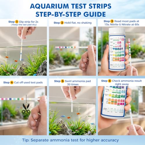 Image of EASYTEST 8-Way Aquarium Test Strips with Ammonia, 150PCS Fish Tank Test Kit