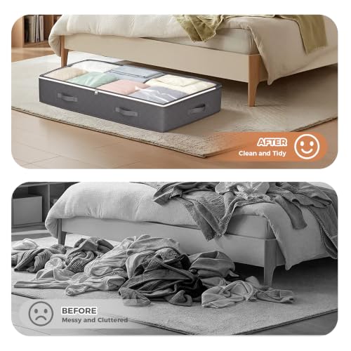 Image of Budding Joy 90L Under bed Storage Containers, 2 Pack Storage Bins, Grey | Foldable Underbed Storage Bins for Linen Sheets, Blanket, Clothing, Comforter, Sweaters, Pillows, Wrapping Paper