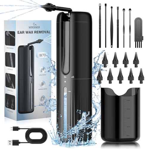 Ear Wax Removal Kit 2000mAh Electric Water Powered Ear Cleaner IPX7 Waterproof Ear Irrigation Cleaner Tool with 4 Cleaning Modes 10 Replaceable Tips Suitable for Home Use.